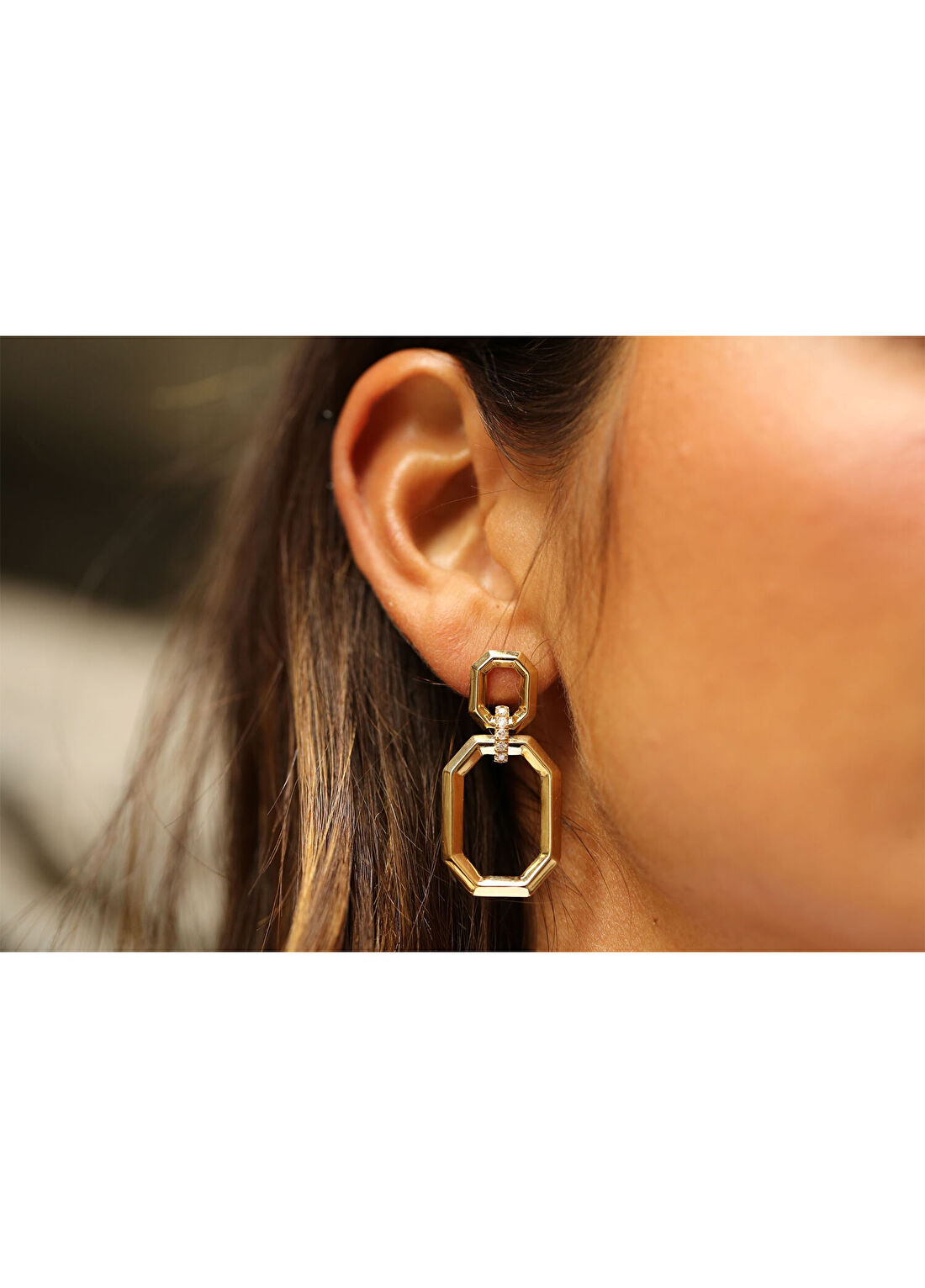 Reis Kuyumculuk Insula Earrings Pırlanta Taşlı 14 Ayar Altın Kadın Küpe görsel 2