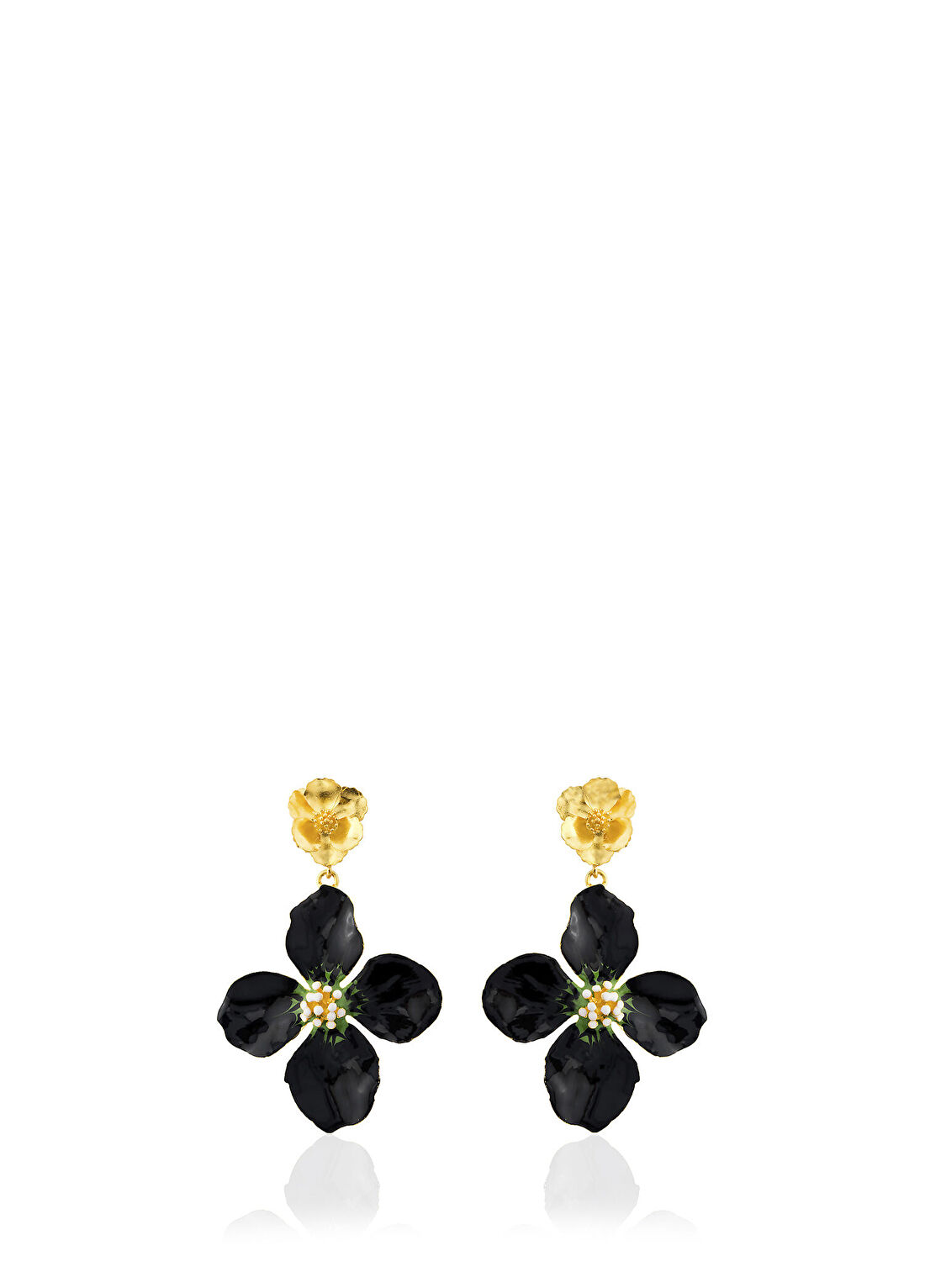 Milou Jewelry Clover Drop Siyah Çiçek 22 Ayar Altın Kaplama Kadın Küpe