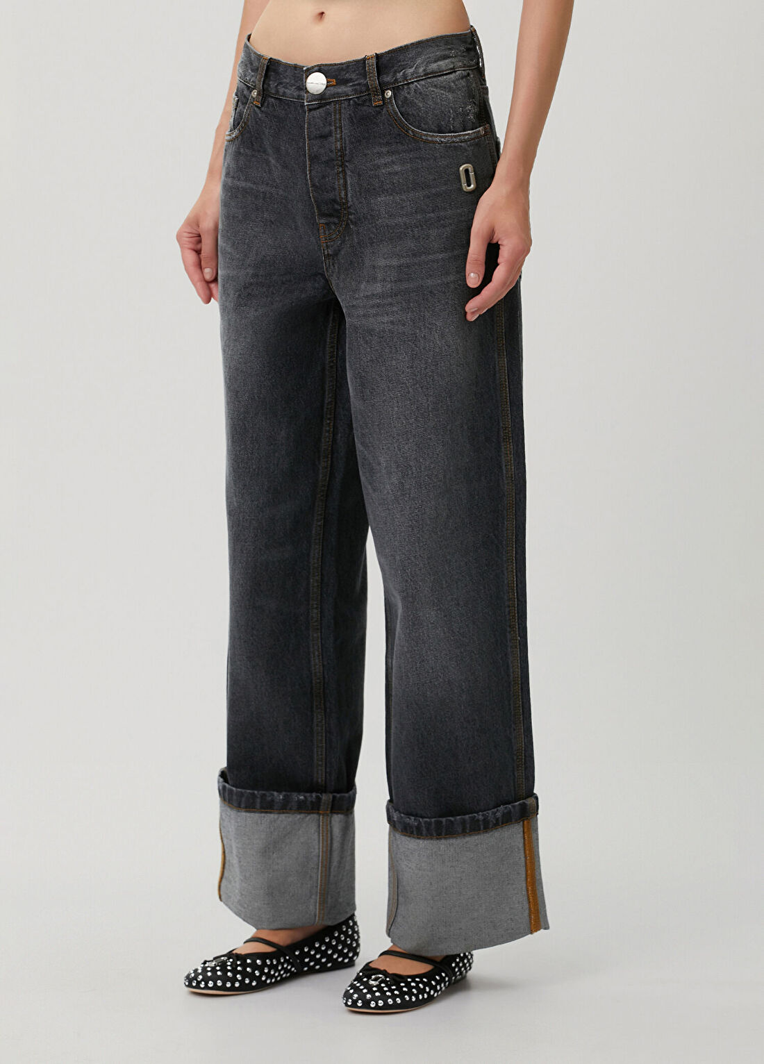 Marc Jacobs Antrasit Wide Leg Jean Pantolon görsel 3