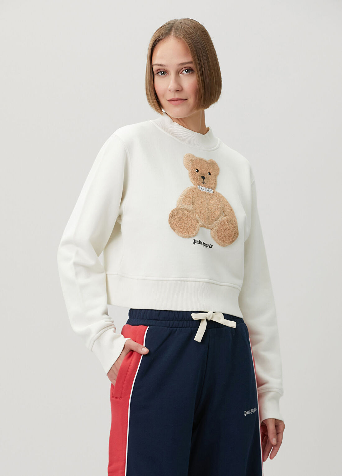 Palm Angels Fitted Bear Beyaz Sweatshirt