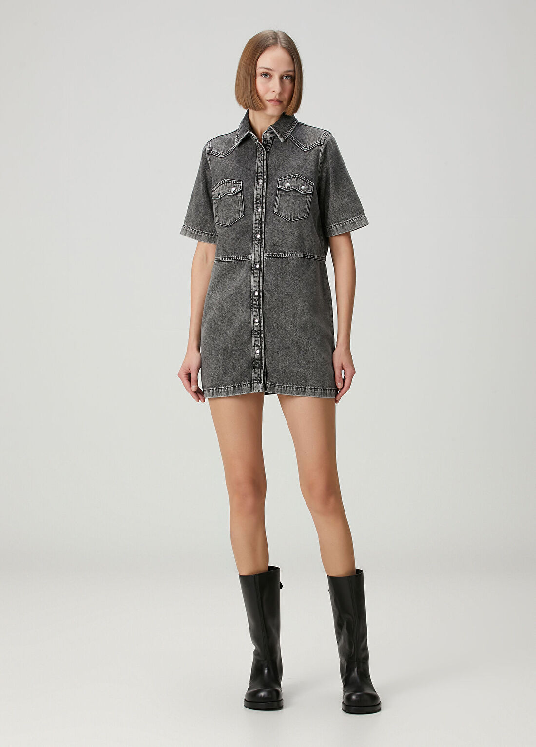 AllSaints Antrasit Mini Denim Elbise