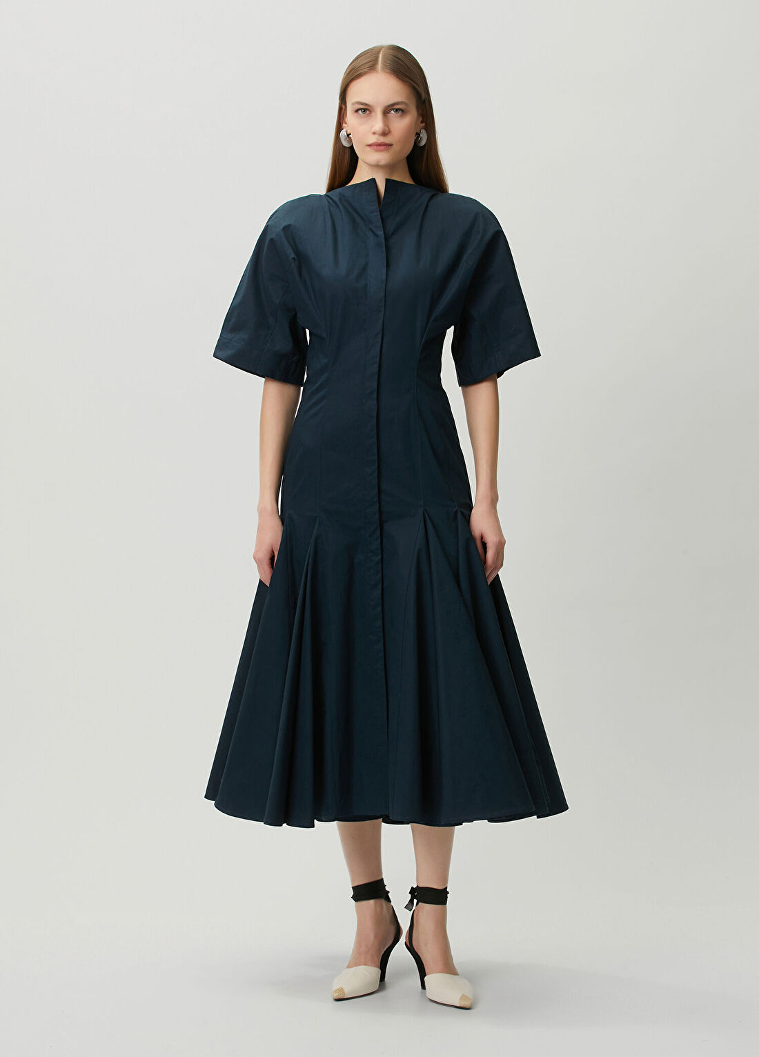 Jacquemus Lacivert Pileli Midi Elbise