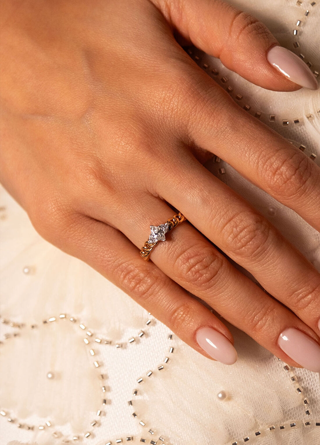 Safir Mücevher Hazine Pırlanta Taşlı 14 Ayar Rose Gold Kadın Yüzük görsel 2