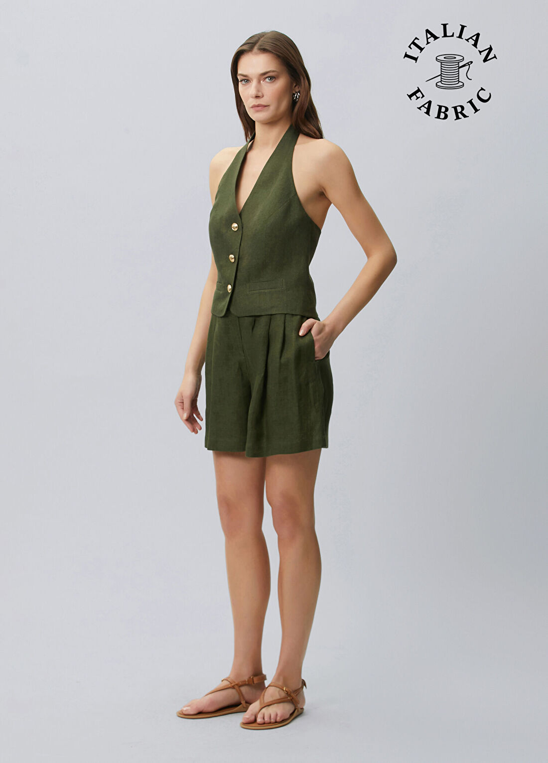 Beymen Collection Koyu Yeşil Keten Şort