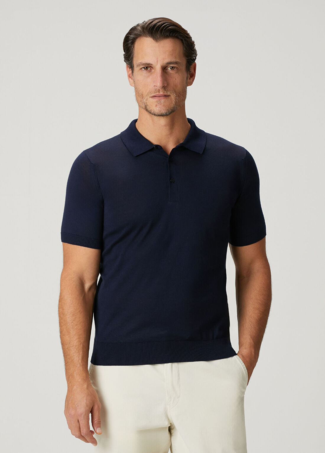 John Smedley Hecte Lacivert Polo Yaka Kısa Kollu Triko