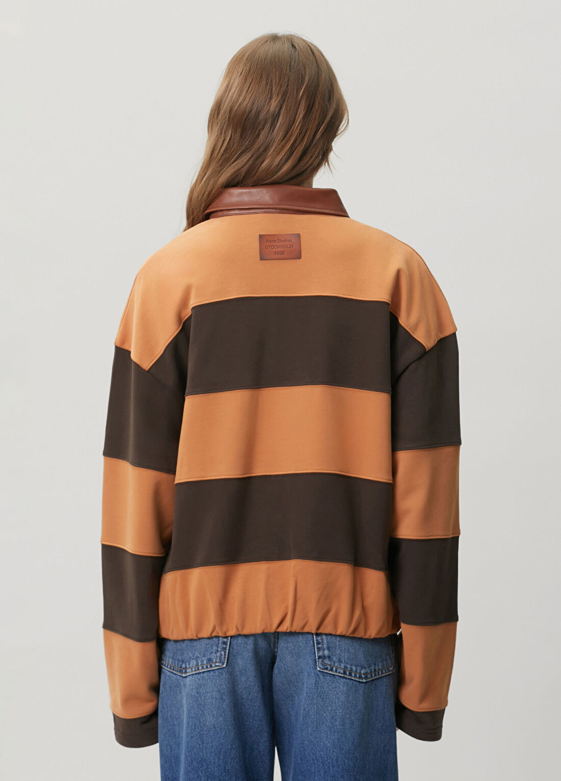 Acne Studios Kahverengi Çizgili Polo Sweatshirt görsel 4