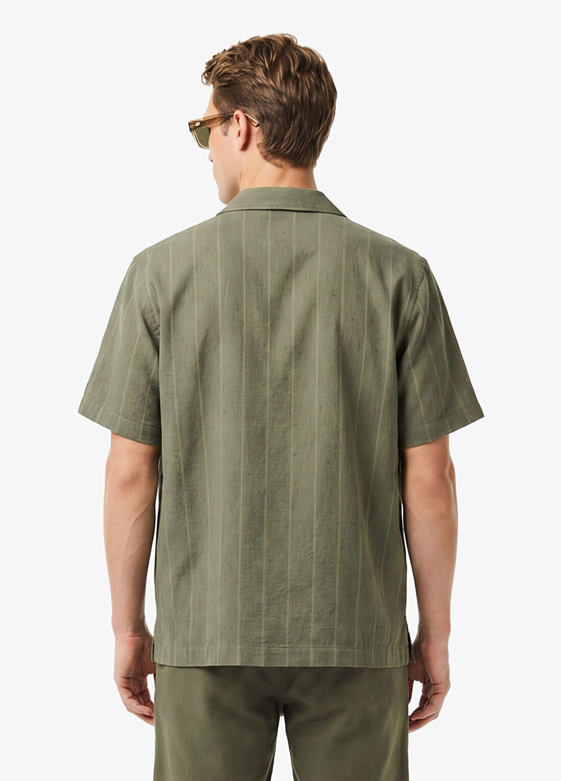 Lacoste Haki Çizgili Pamuklu Relaxed Fit Kısa Kollu Erkek Gömlek görsel 3