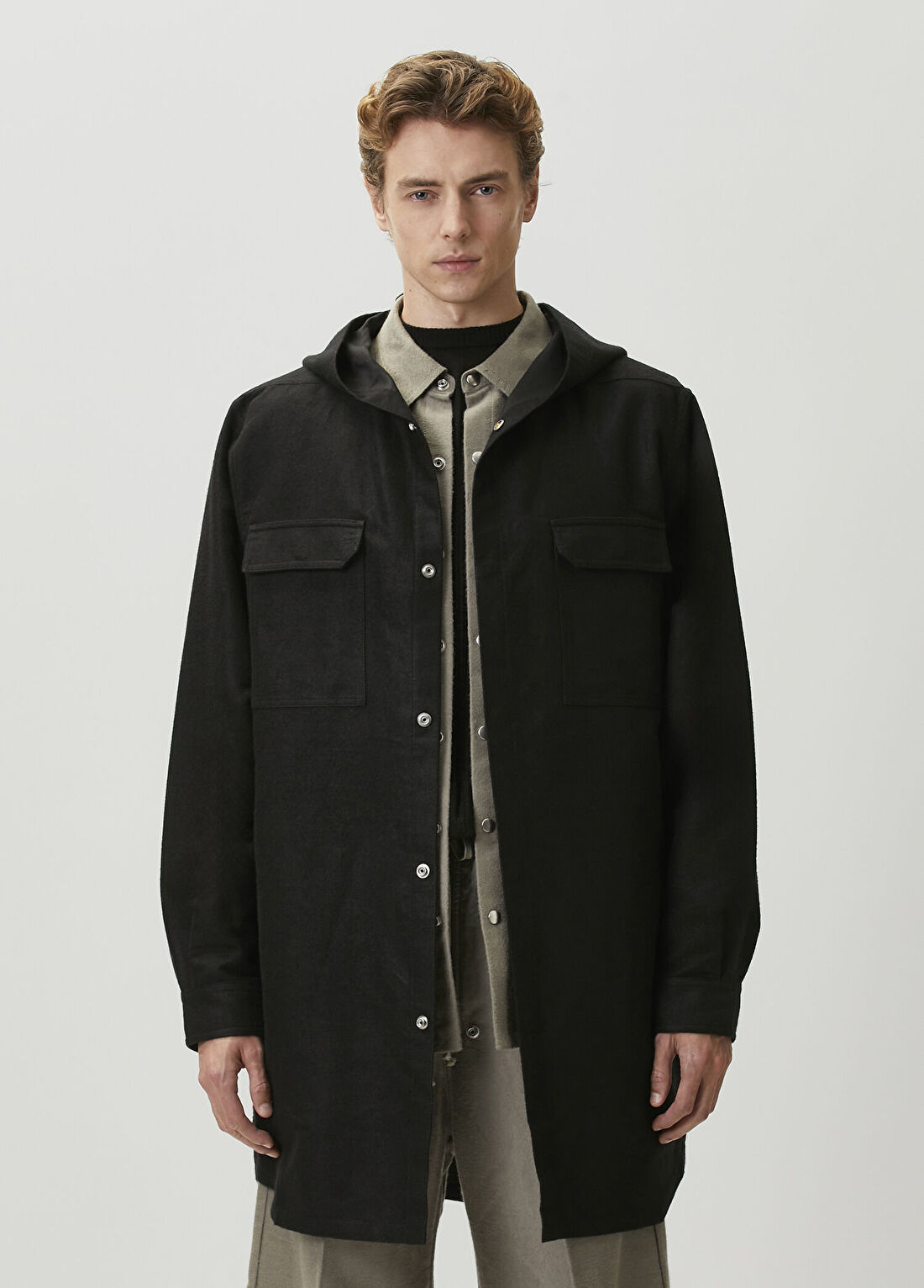 Rick Owens Camicia Siyah Kapüşonlu Dış Gömlek