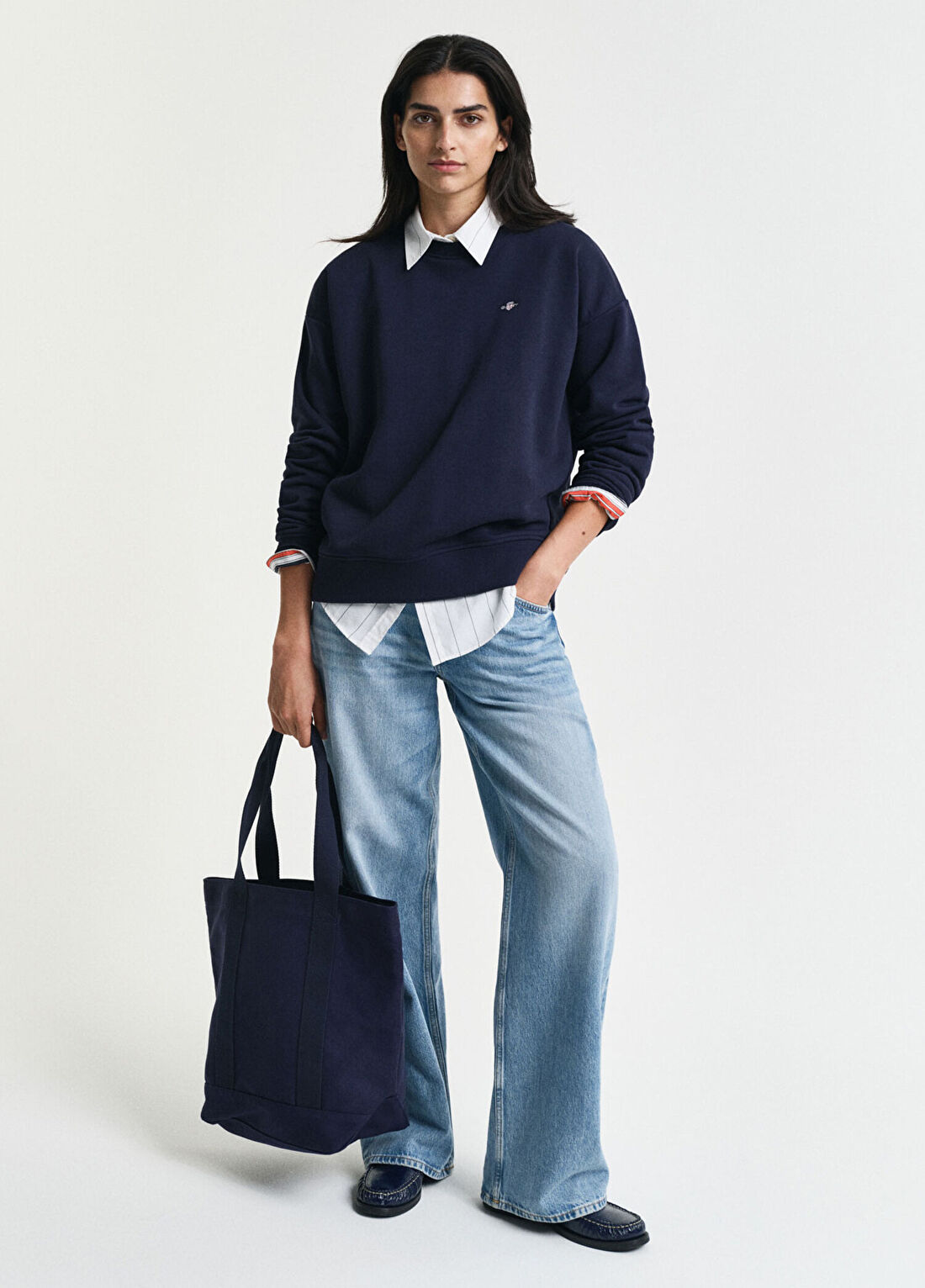 Gant Lacivert Yuvarlak Yaka Relaxed Fit Kadın Sweatshirt görsel 3