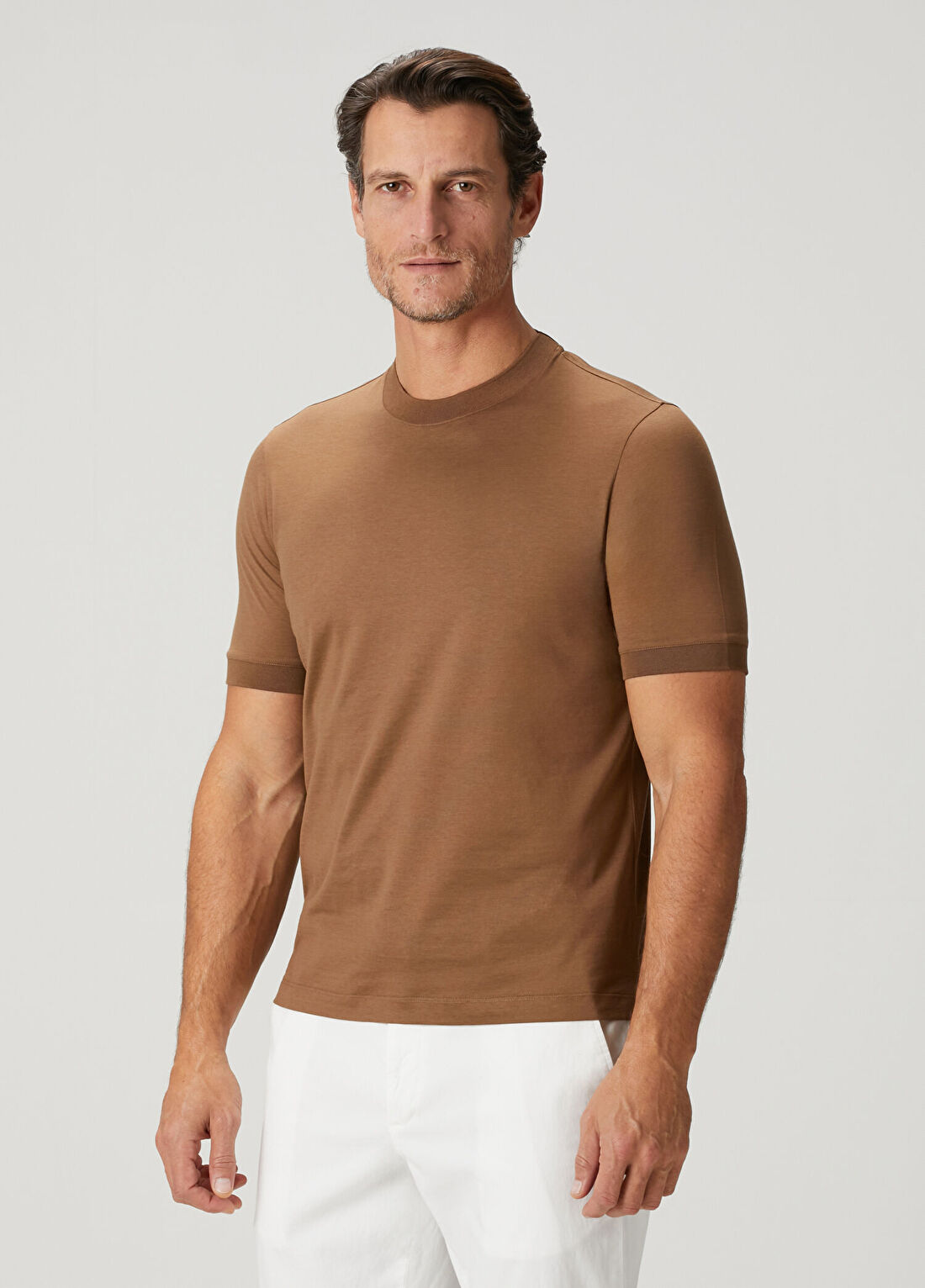 Canali Kahverengi Basic T-shirt görsel 3