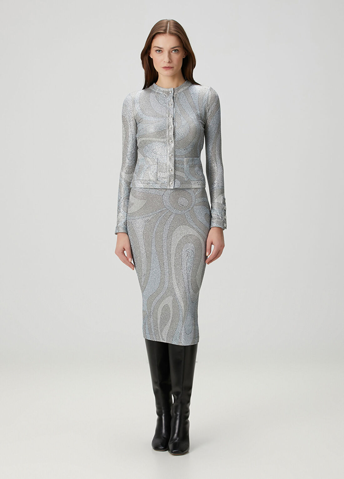 Pucci Silver Desenli Midi Etek