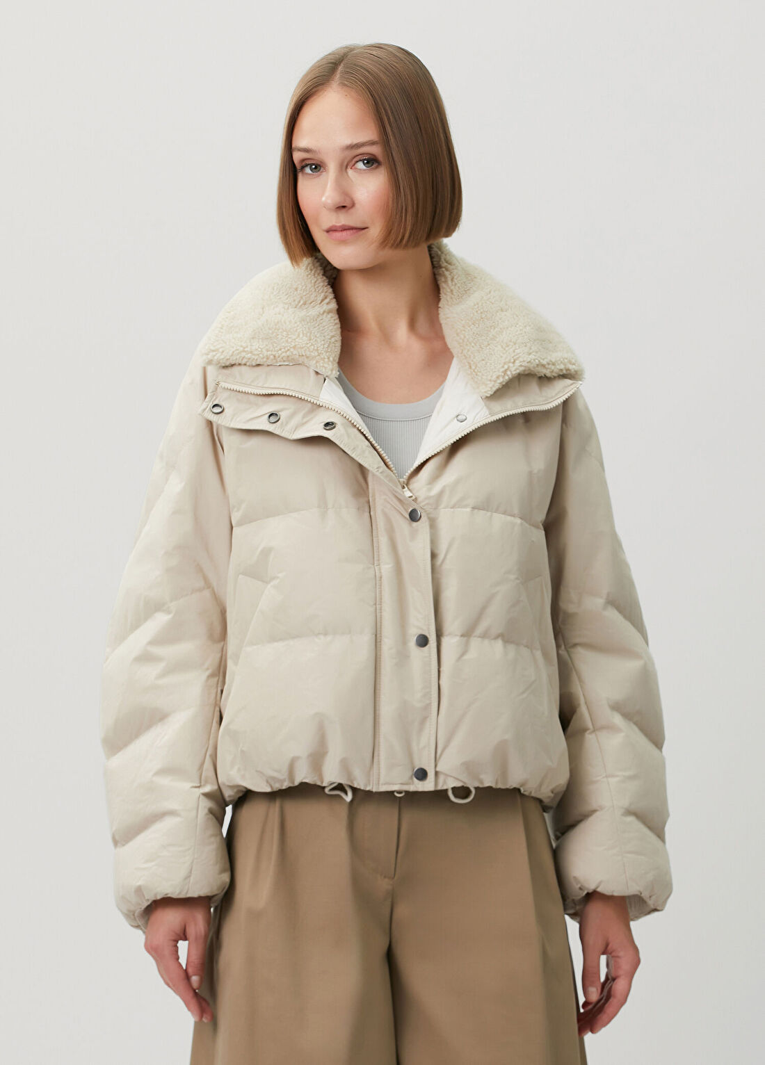 Brunello Cucinelli Ekru Shearling Yaka Puffer Mont