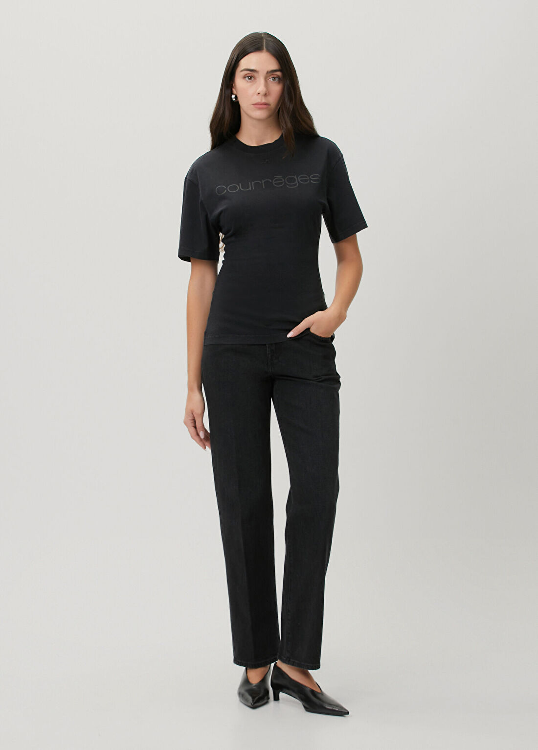 Courreges Siyah Logo Baskılı T-shirt görsel 2