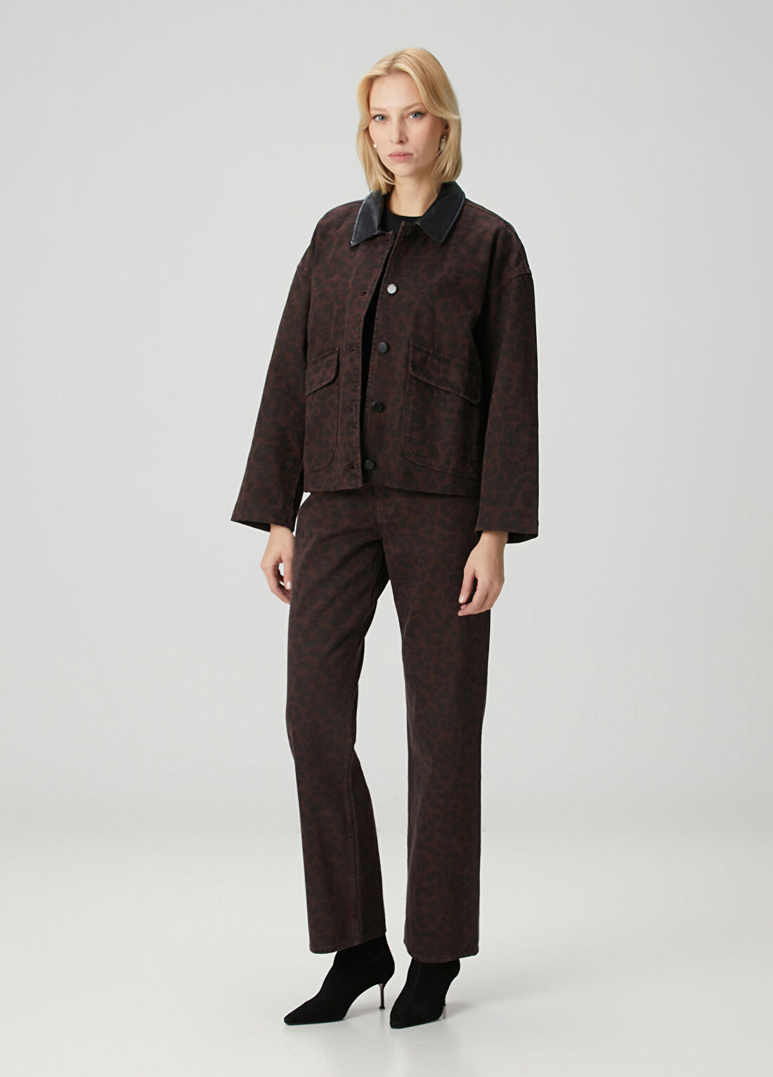 Rag&Bone Natalia Kahverengi Leopar Desenli Denim Ceket görsel 2