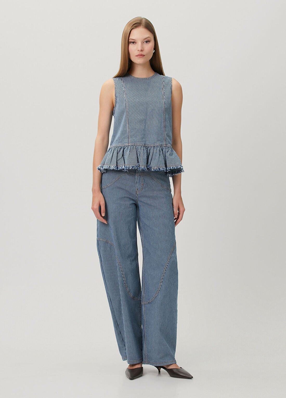 Baum Und Pferdgarten Madinel Mavi Çizgili Denim Bluz görsel 2
