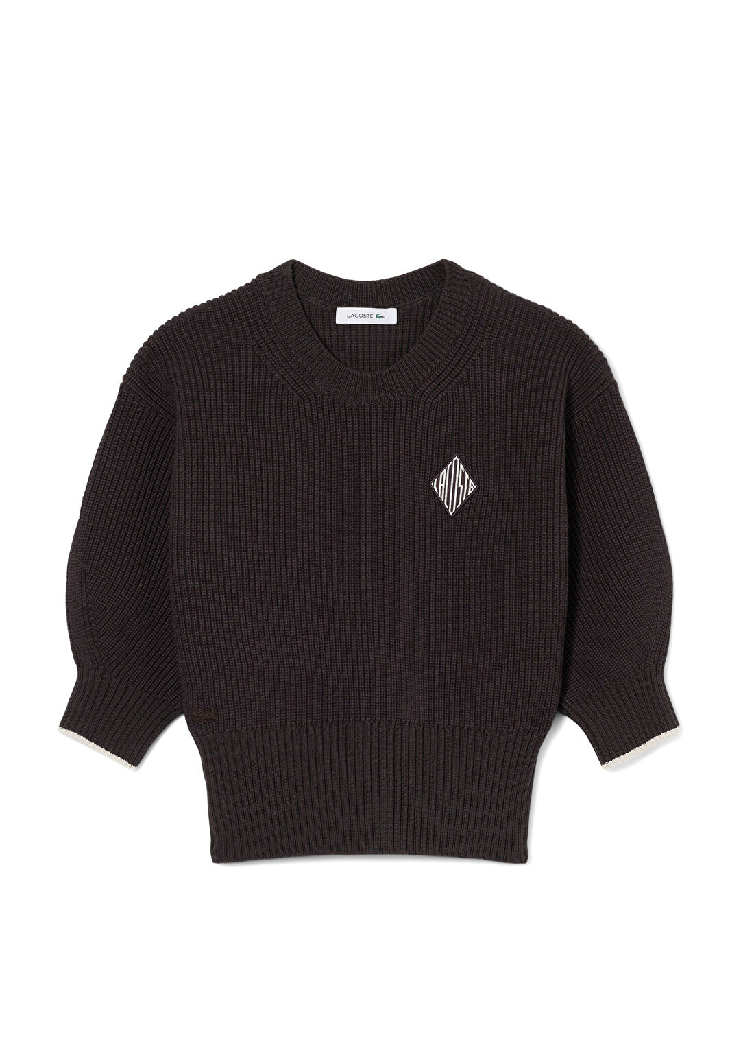 Lacoste Kahverengi Pamuklu Loose Fit Bisiklet Yaka Kadın Kazak görsel 4