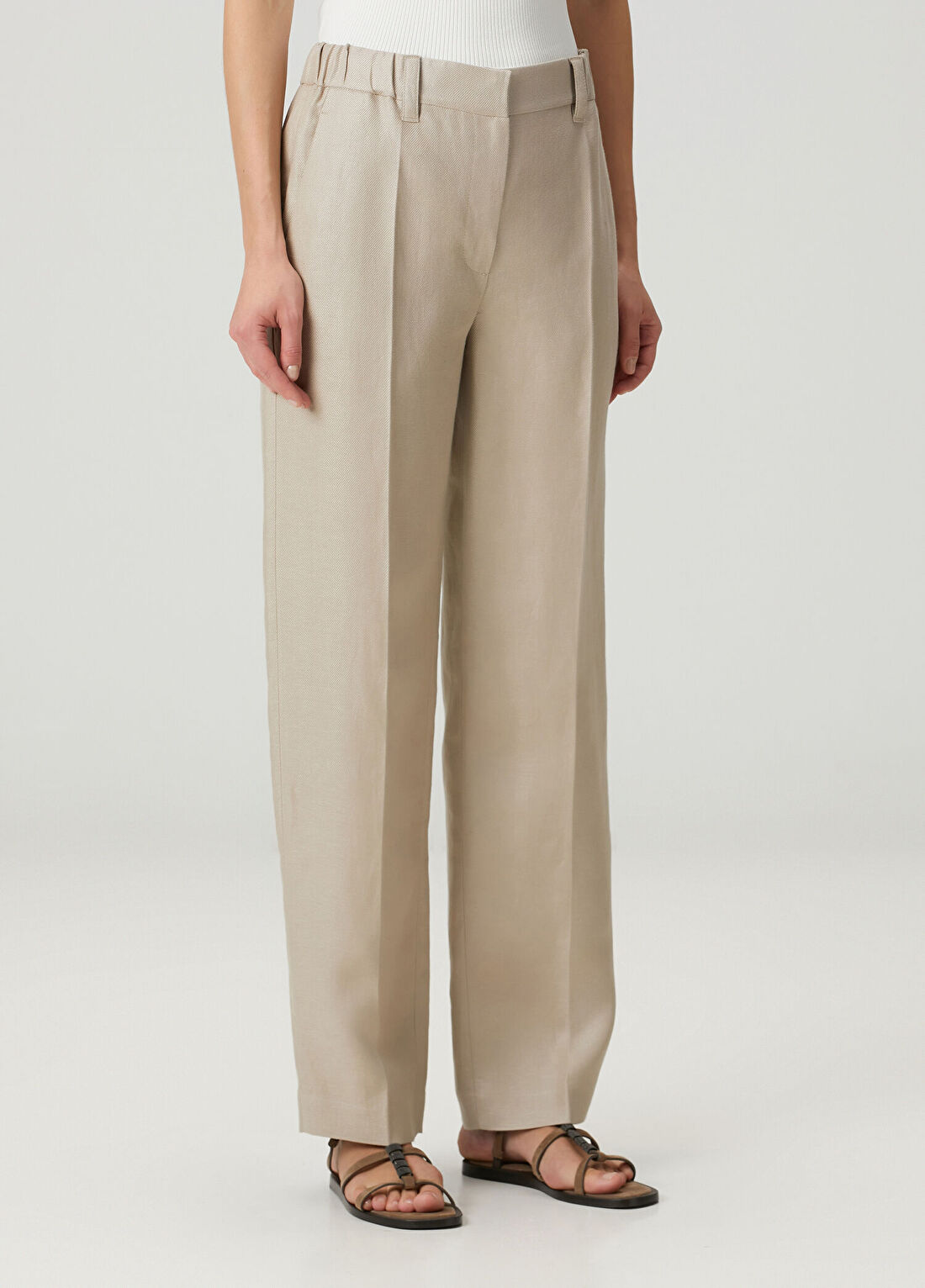Brunello Cucinelli Ekru Keten Pantolon görsel 3