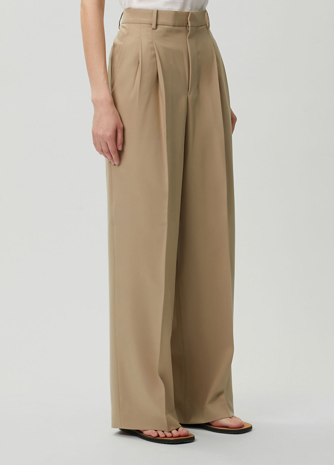 Ami Paris Bej Wide Leg Yün Pantolon görsel 3