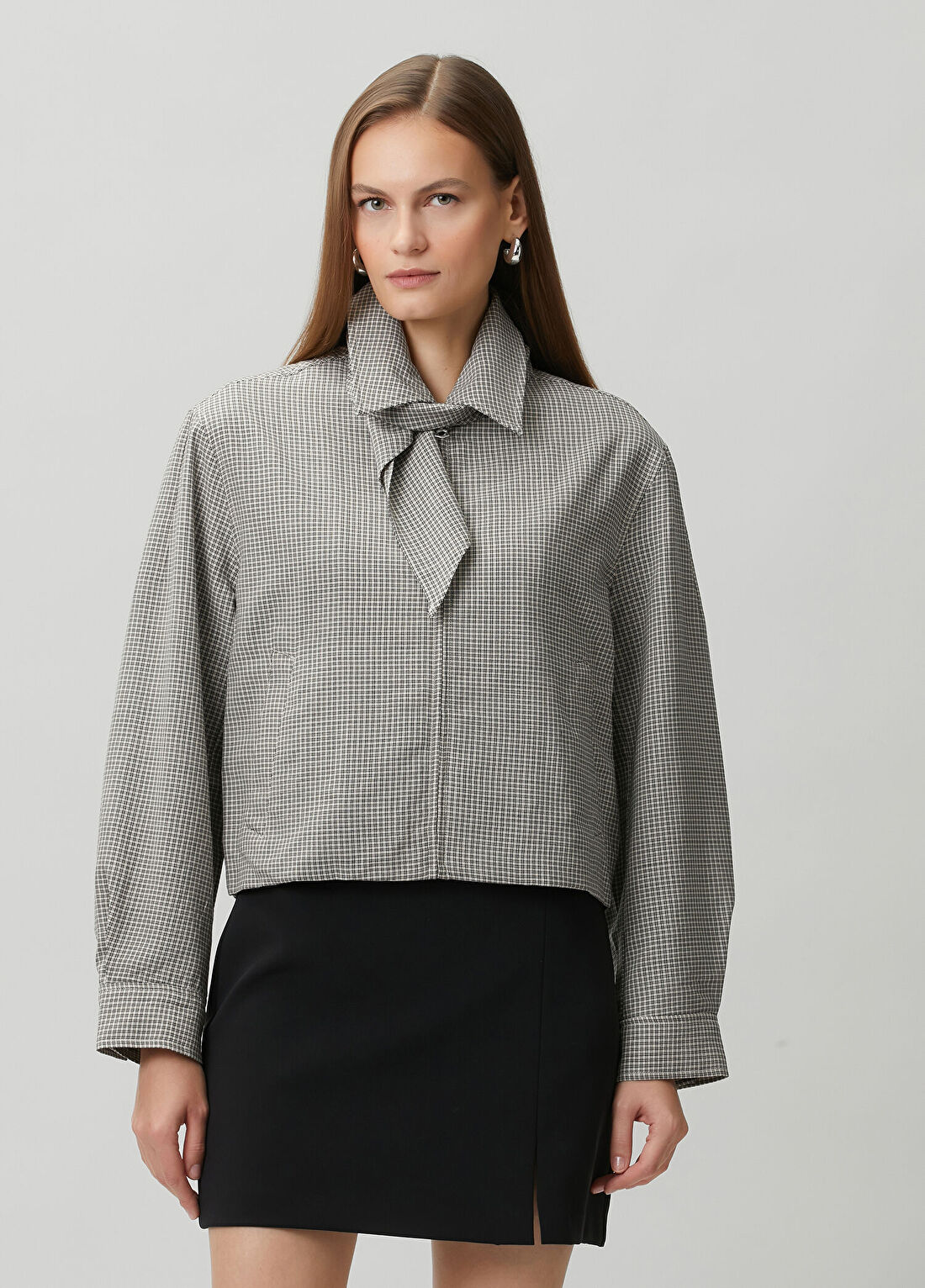 Rag&Bone Krista Gri Ekoseli Crop Yün Bomber Ceket