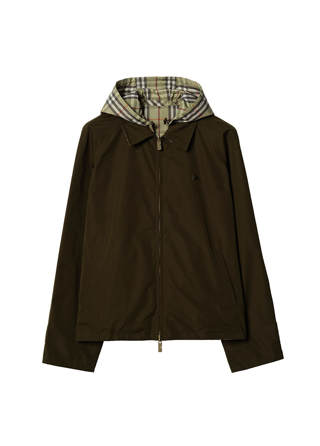 Burberry Reversible Check Cotton Haki Kapüşonlu Erkek Mont