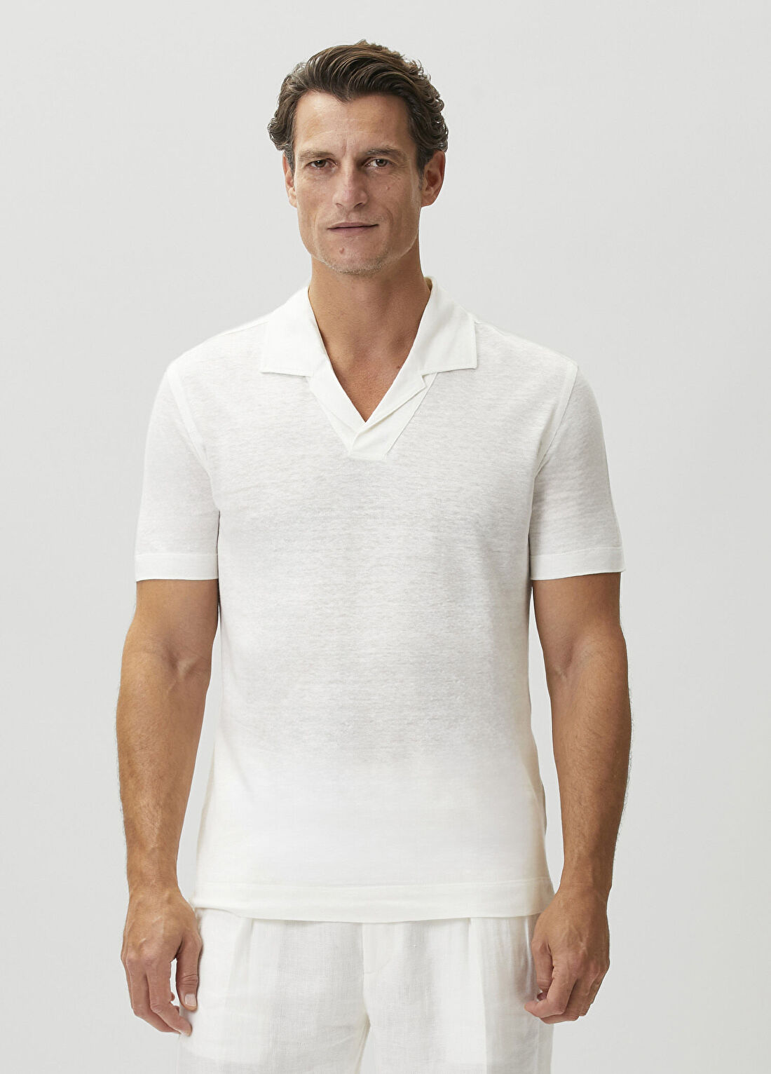 Zegna Beyaz Polo Yaka Keten T-shirt