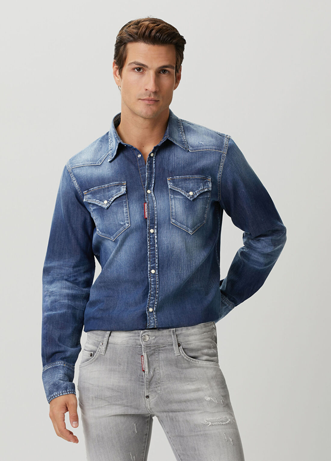 Dsquared2 Mavi Classic Western Denim Gömlek
