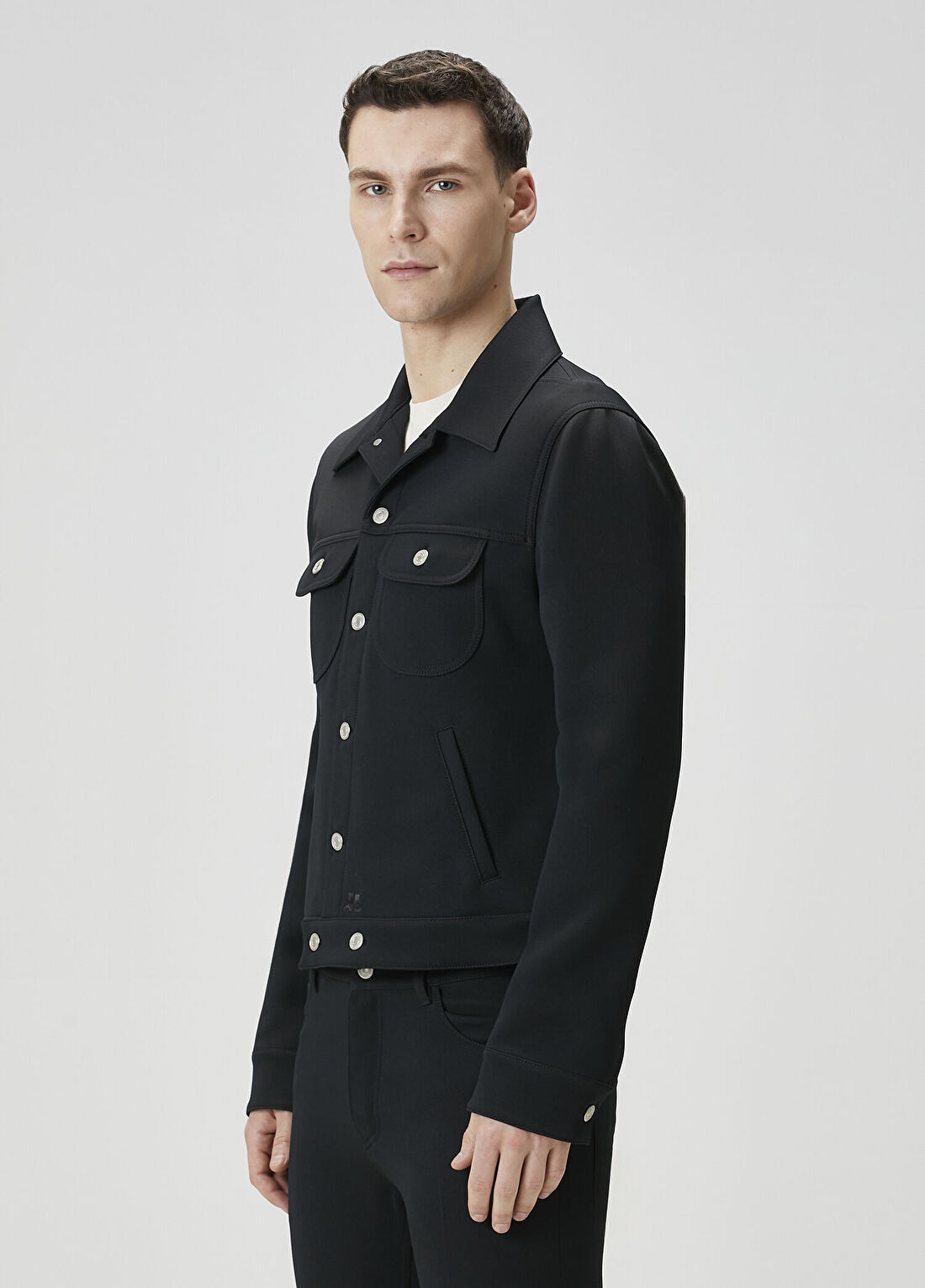 Courreges Signature Siyah Twill Trucker Ceket görsel 3