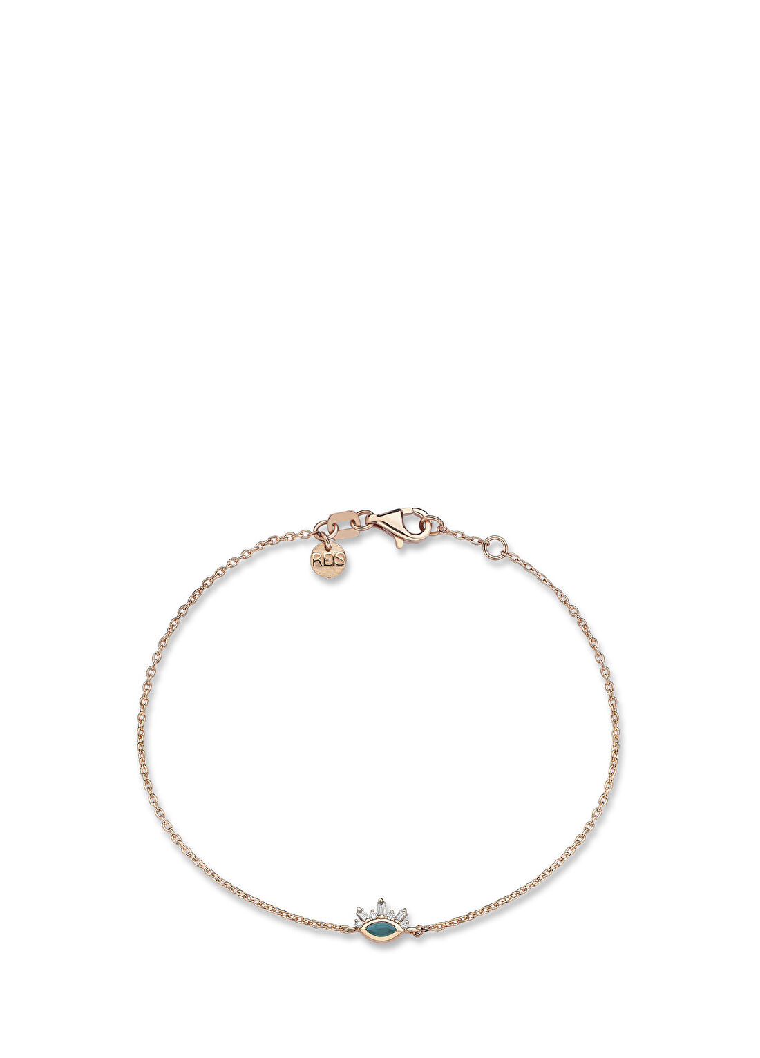 Reis Kuyumculuk Mavi Ay Pırlanta Taşlı 14 Ayar Rose Gold Kadın Bileklik