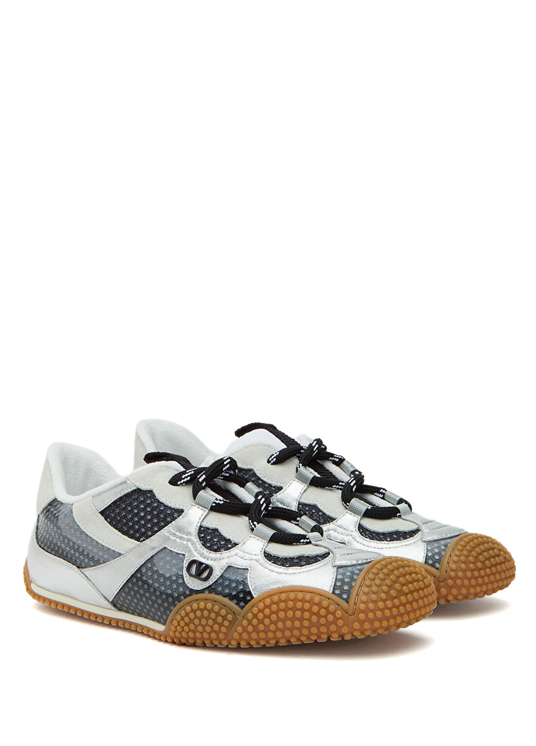 Valentino Garavani Amphibia VLogo Siyah Silver Kadın Deri Sneaker görsel 2