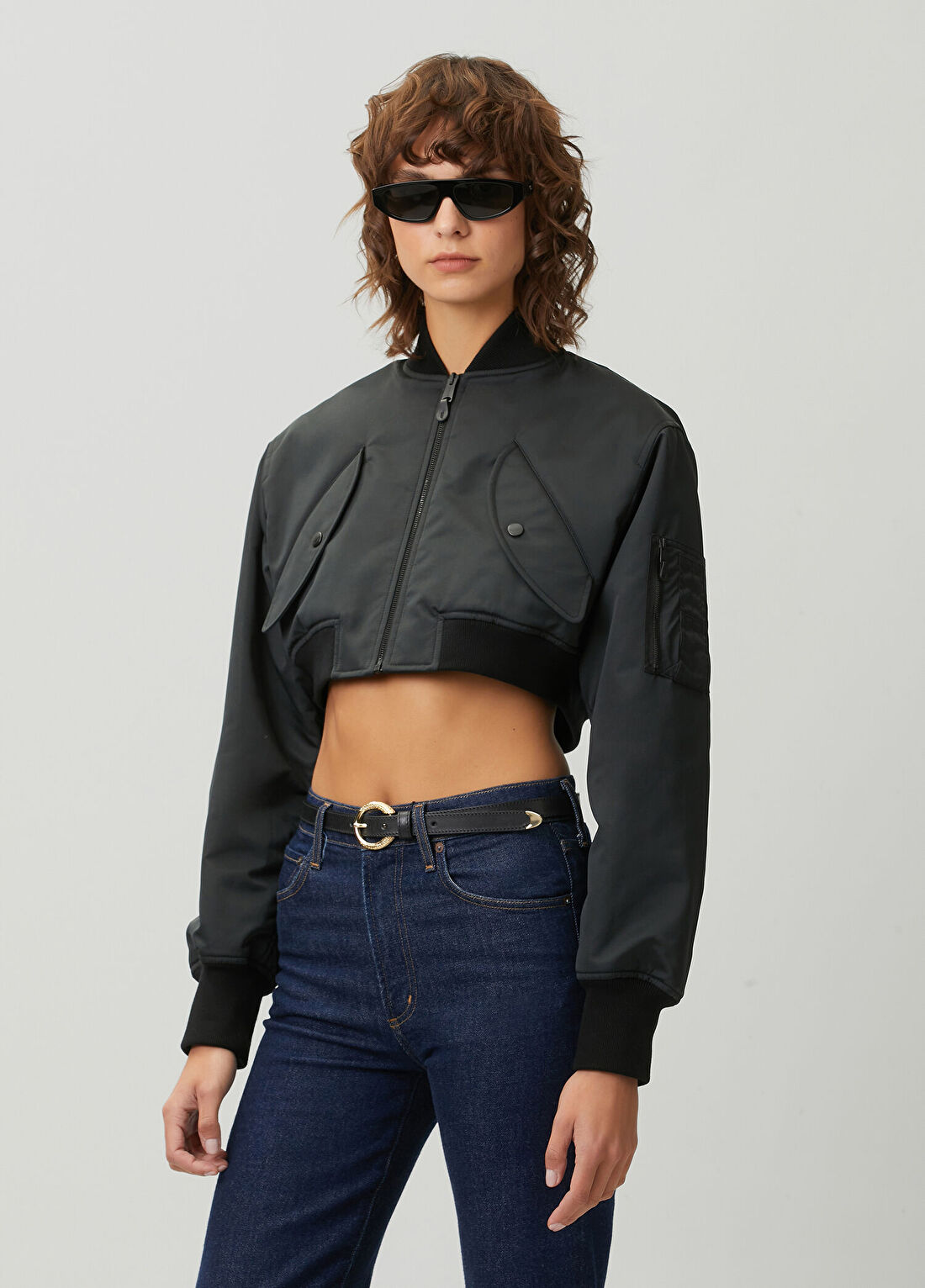 Balenciaga Siyah Cropped Bomber Ceket