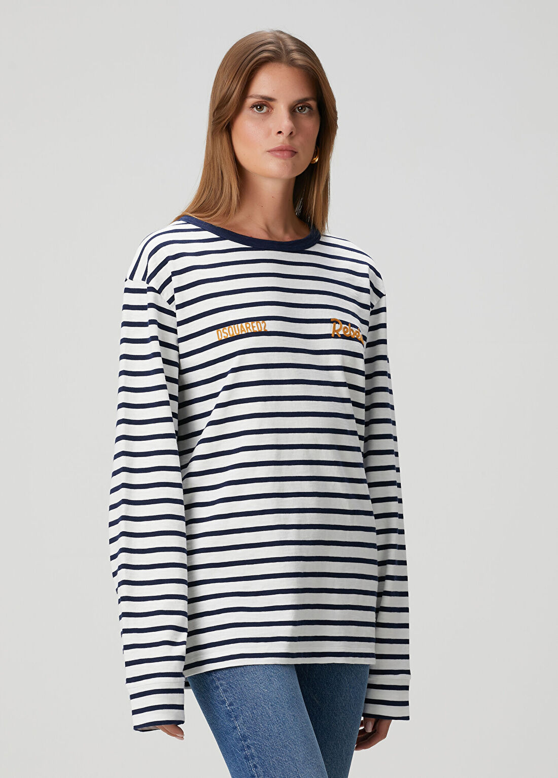 Dsquared2 Lacivert Beyaz Çizgili Uzun Kol T-shirt görsel 3