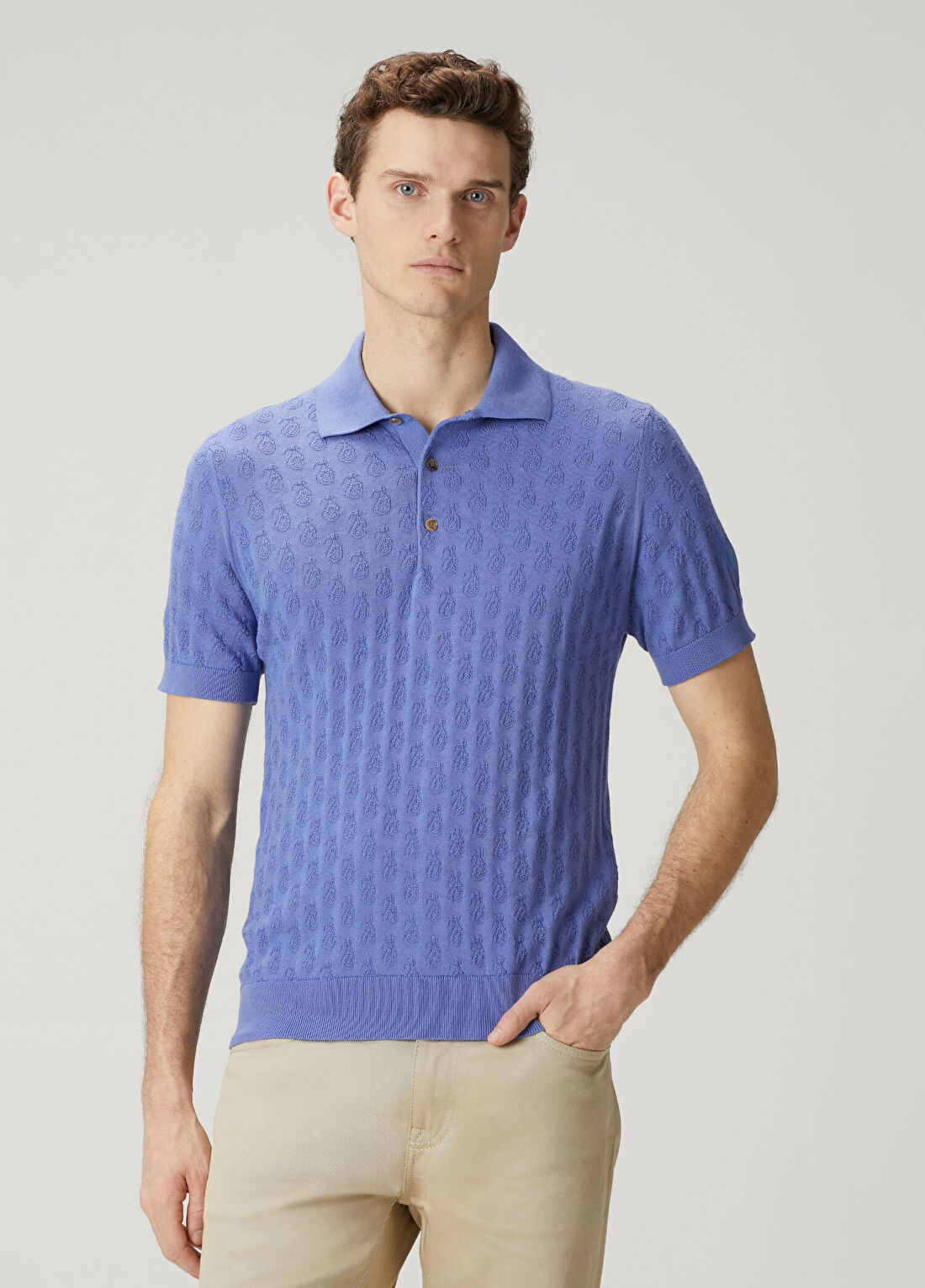 Etro Mor Polo Yaka Etnik Desenli Kısa Kollu Triko