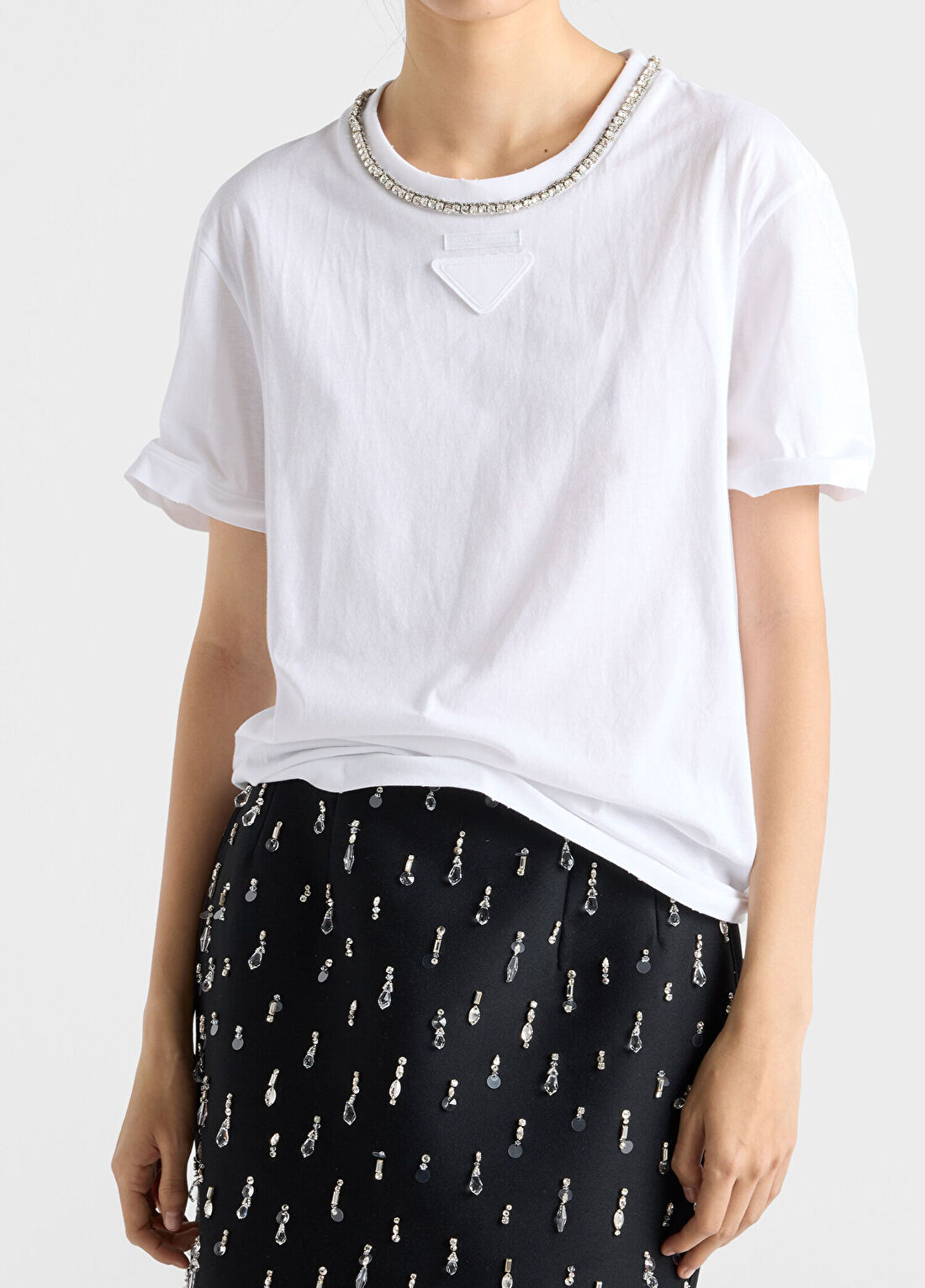 Prada Beyaz Pamuklu Jarse Kısa Kollu Kadın T-shirt görsel 4