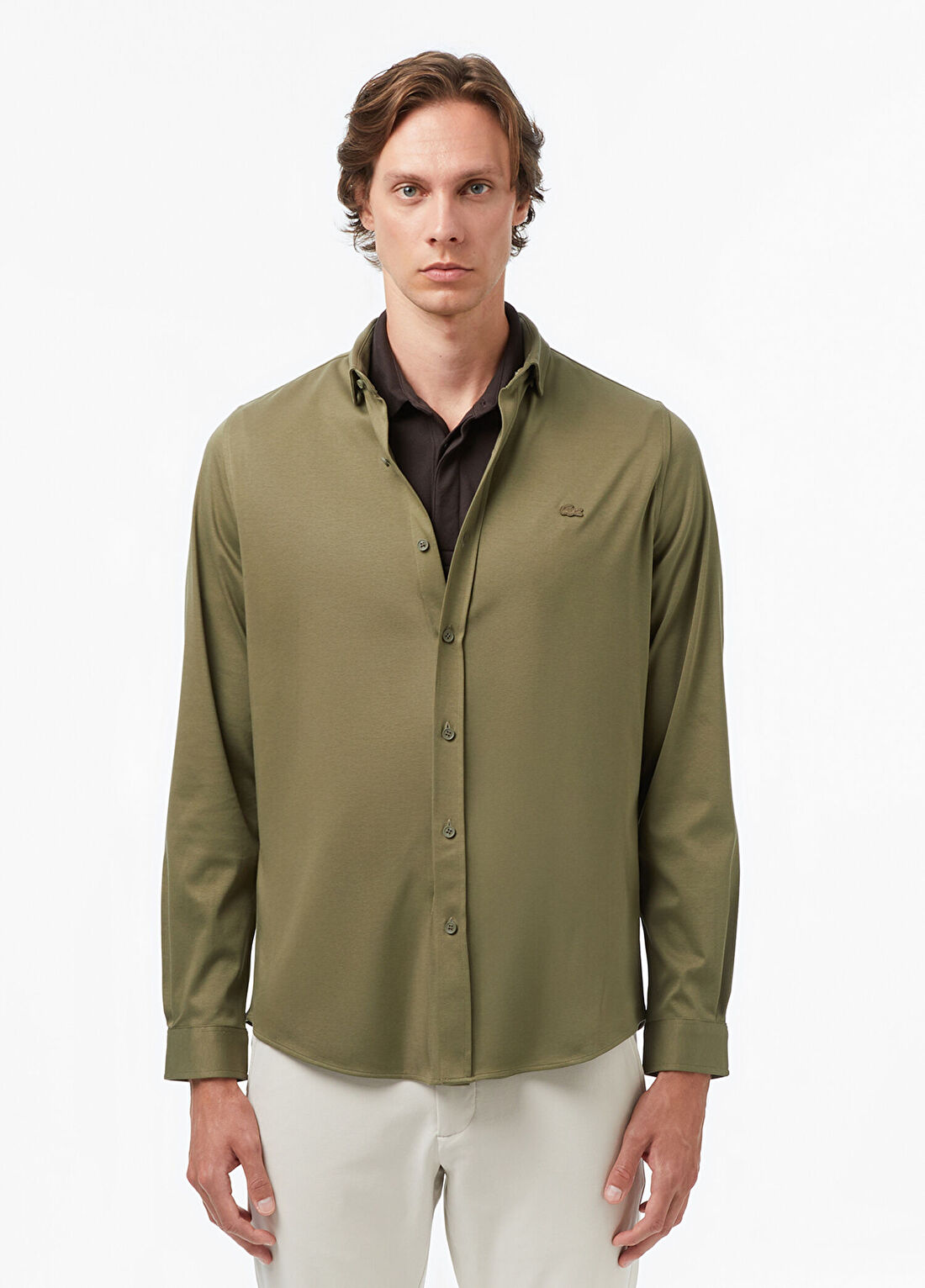 Lacoste Haki Slim Fit Uzun Kollu Erkek Gömlek