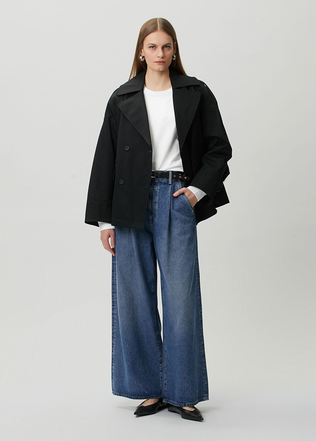AllSaints Haze Wide Leg Koyu Mavi Jean Pantolon