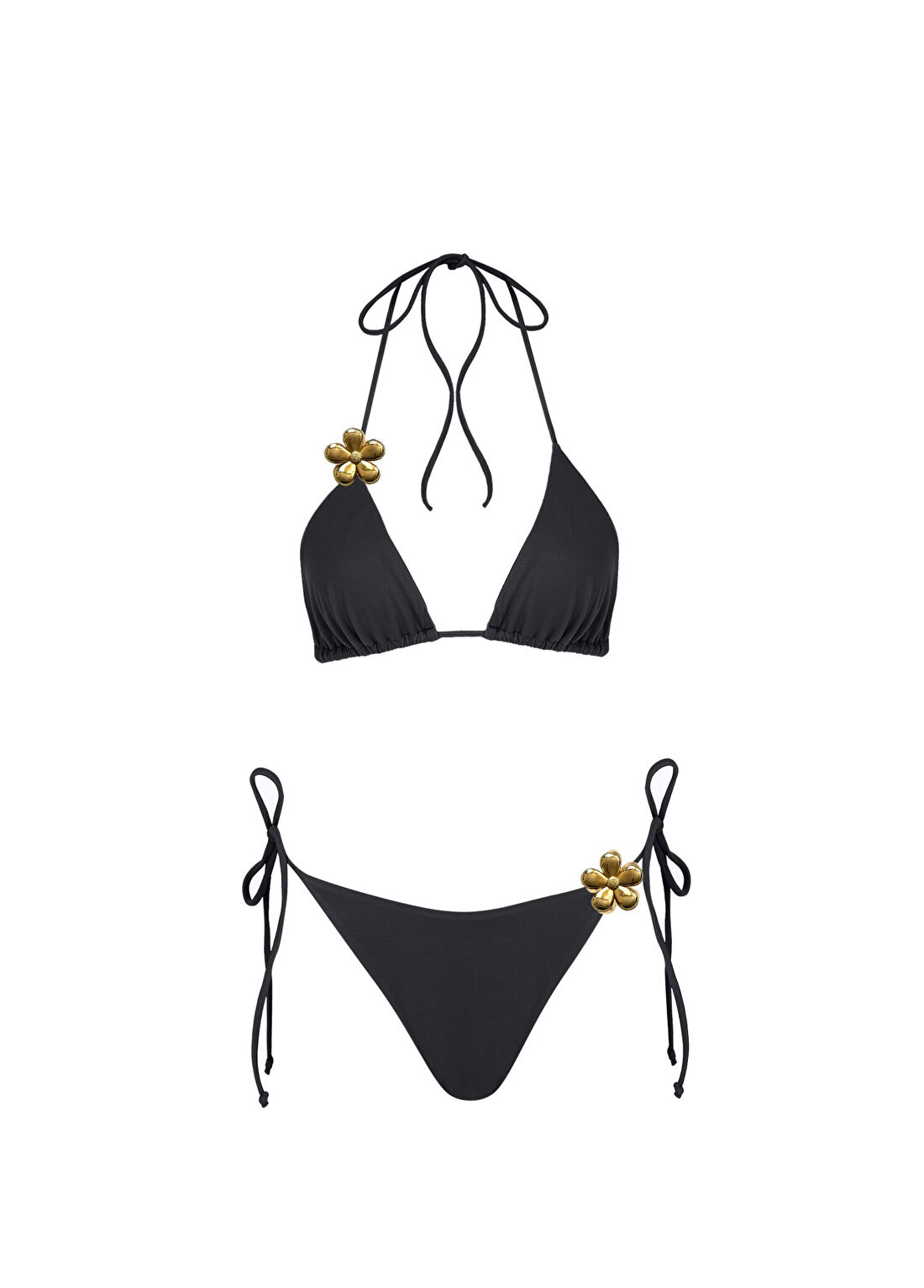 Endless Blue Flower Bomb Gigi Siyah Çiçek Aksesuarlı Kadın Bikini Takımı