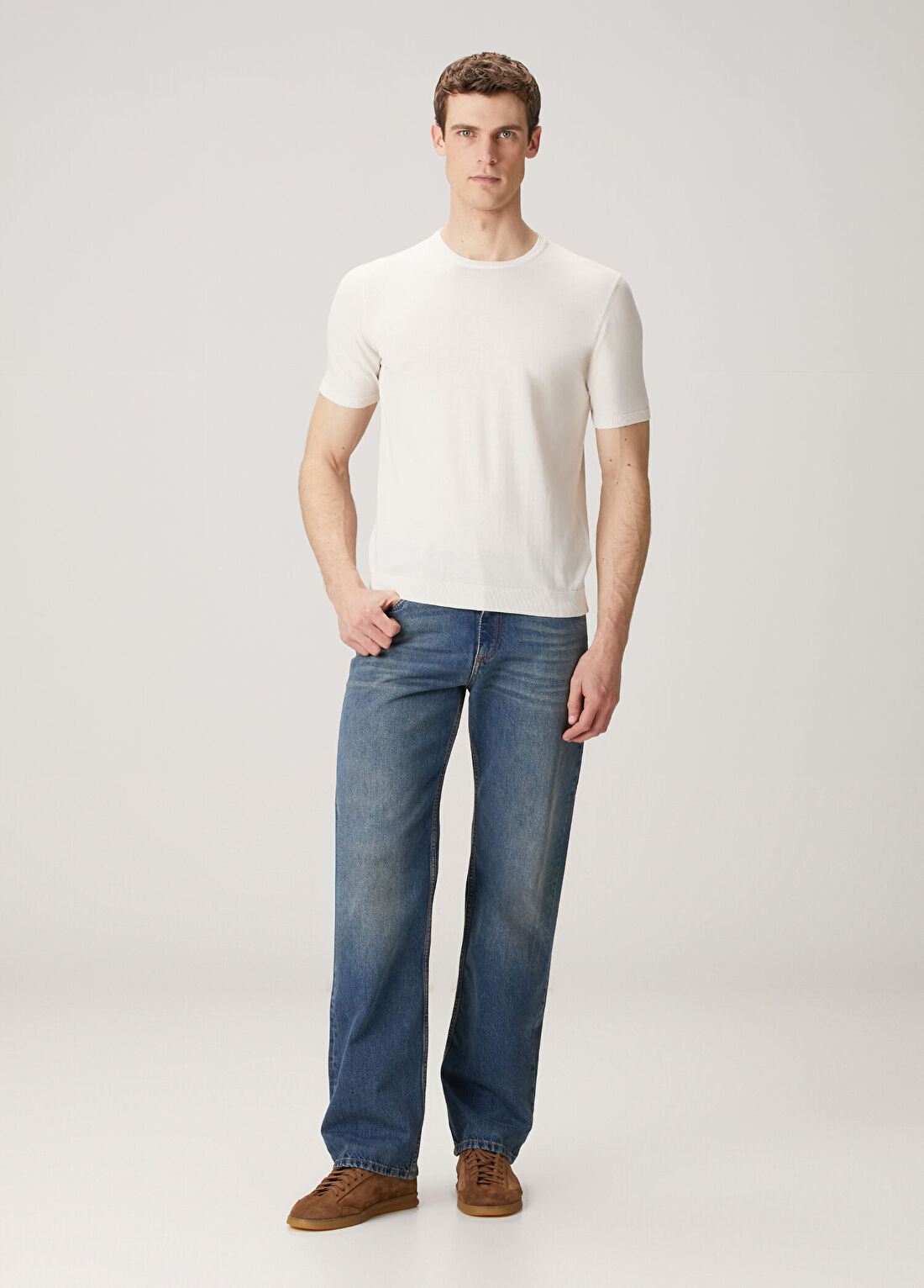 Roberto Collina Ekru Basic T-shirt görsel 2
