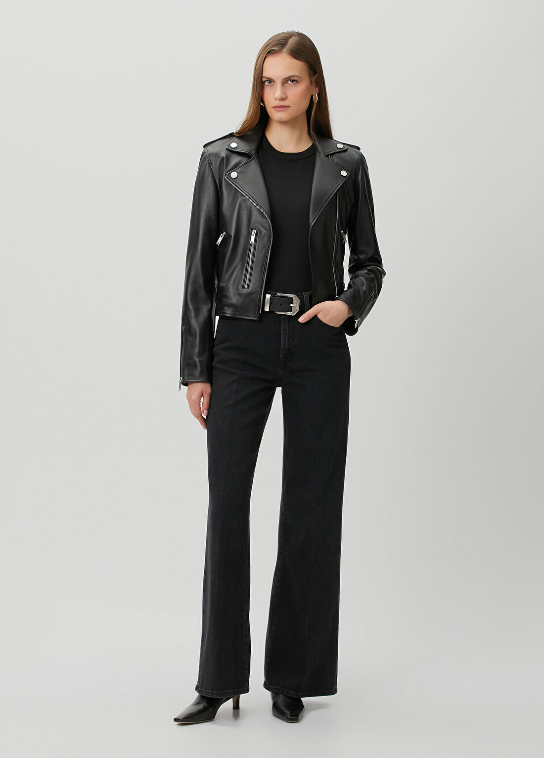 7 For All Mankind Lotta Siyah Wide Leg Jean Pantolon
