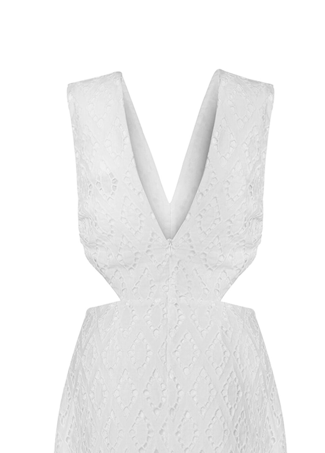 Women&Women Venice Beyaz Brode Belde Halka Detaylı Uzun Cut-Out Elbise görsel 4