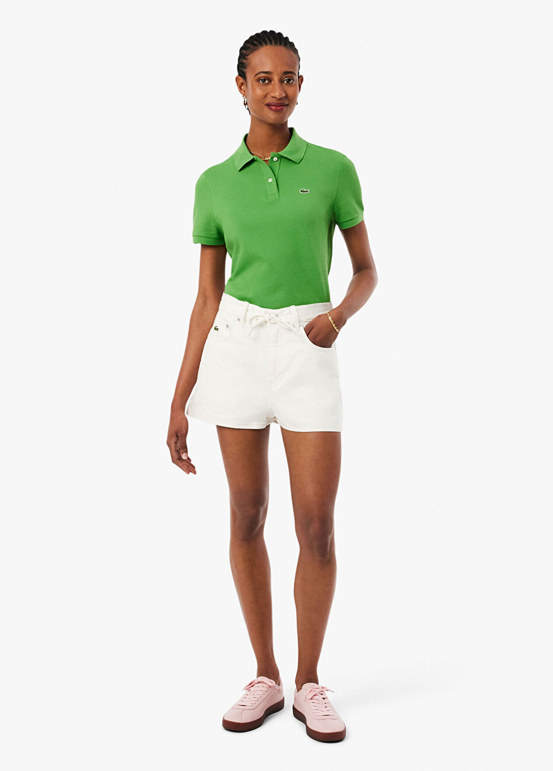 Lacoste Beyaz Denim Wide Leg Kadın Mini Şort