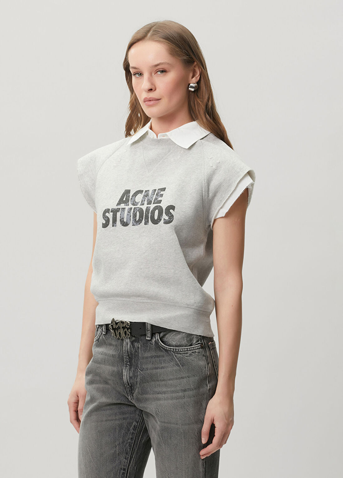 Acne Studios Gri Gömlek Yaka T-shirt görsel 3