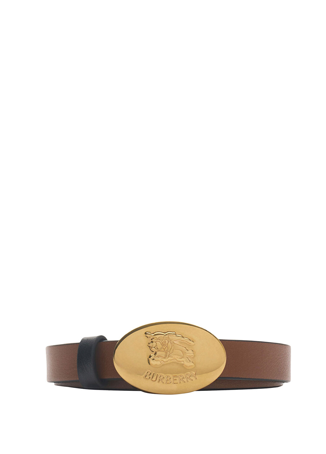 Burberry Thin Reversible Oval Knight Stamp Siyah Deri Çift Taraflı Kadın Kemer görsel 2