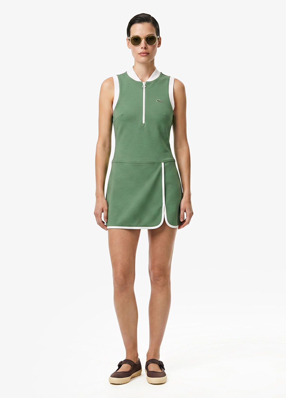 Lacoste Yeşil Classic Fit Kolsuz Yarım Fermuarlı Kadın Elbise görsel 3