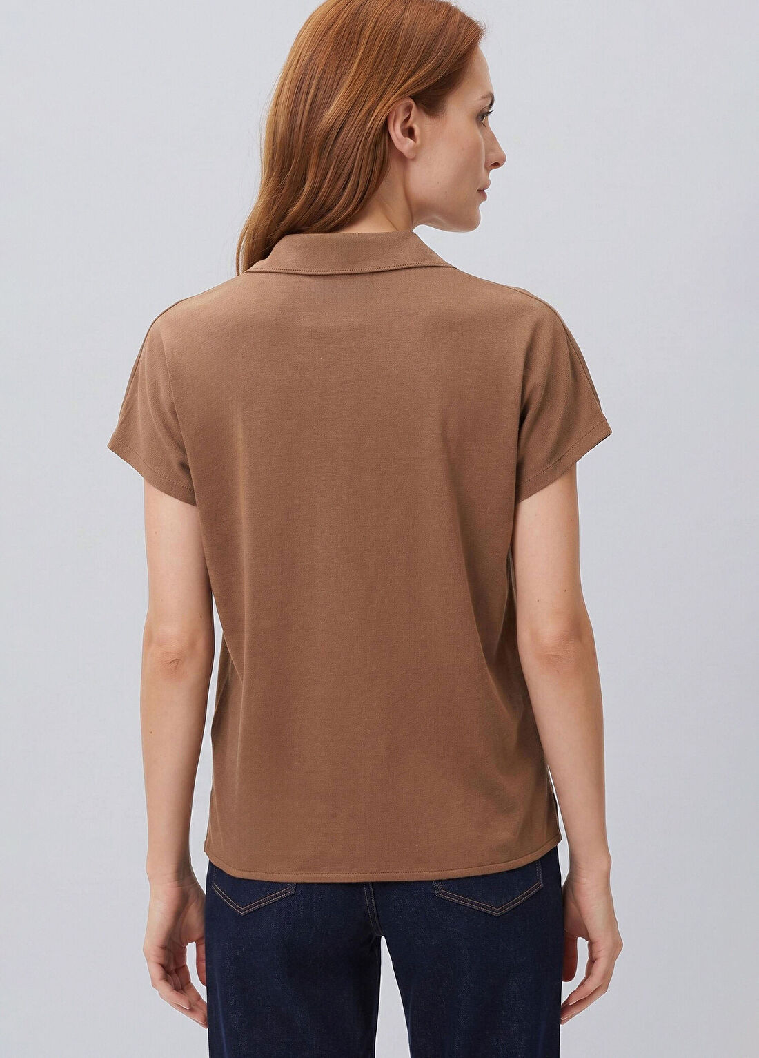 Network Kahverengi Gömlek Yaka T-shirt görsel 4