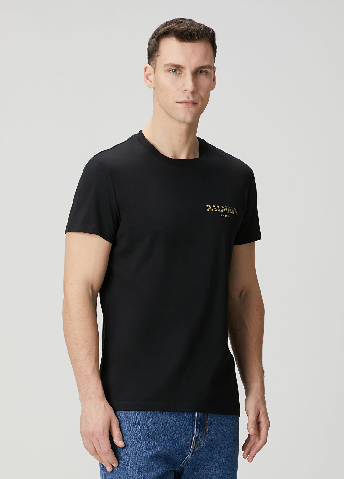 Balmain Siyah Gold Logo Baskılı T-shirt