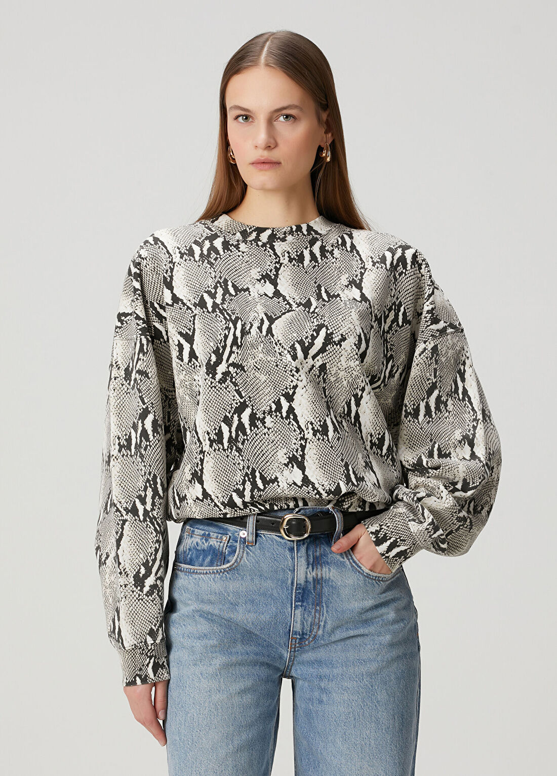 Anine Bing Miles Yılan Derisi Desenli Sweatshirt