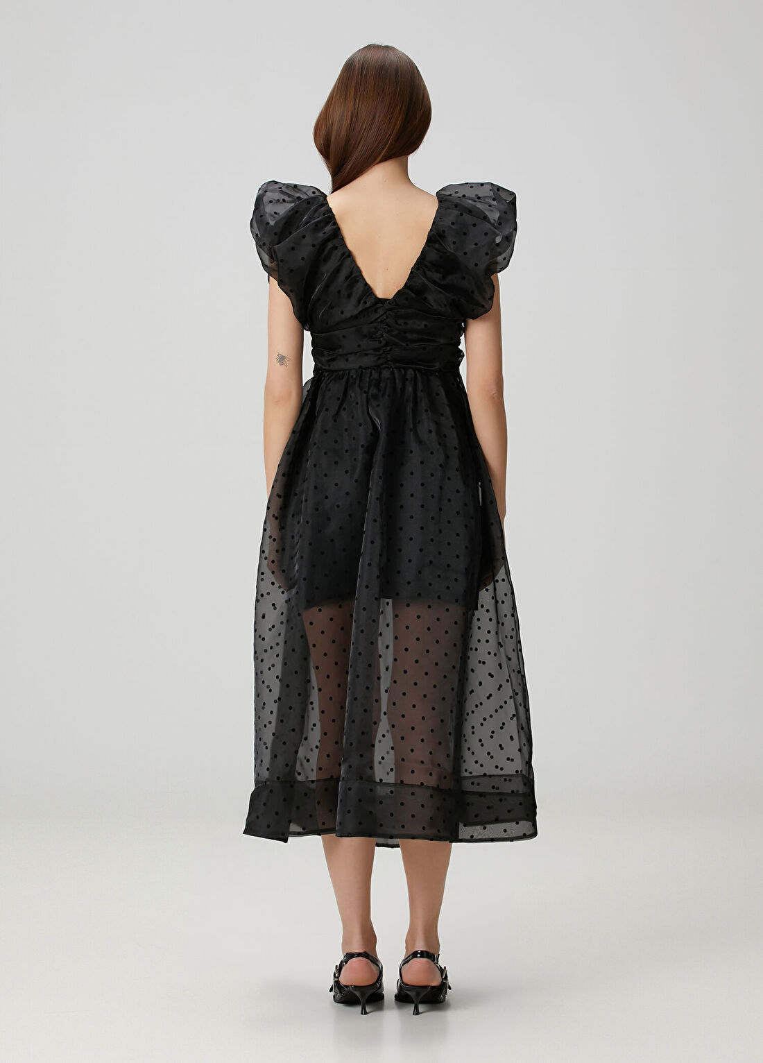 Ganni Siyah Midi Organza Elbise görsel 4