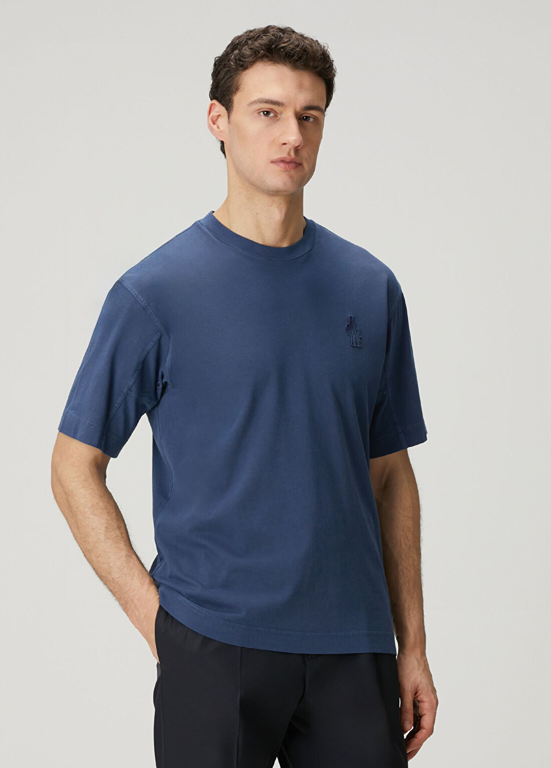 Moncler Grenoble Mavi Logo Nakışlı T-shirt