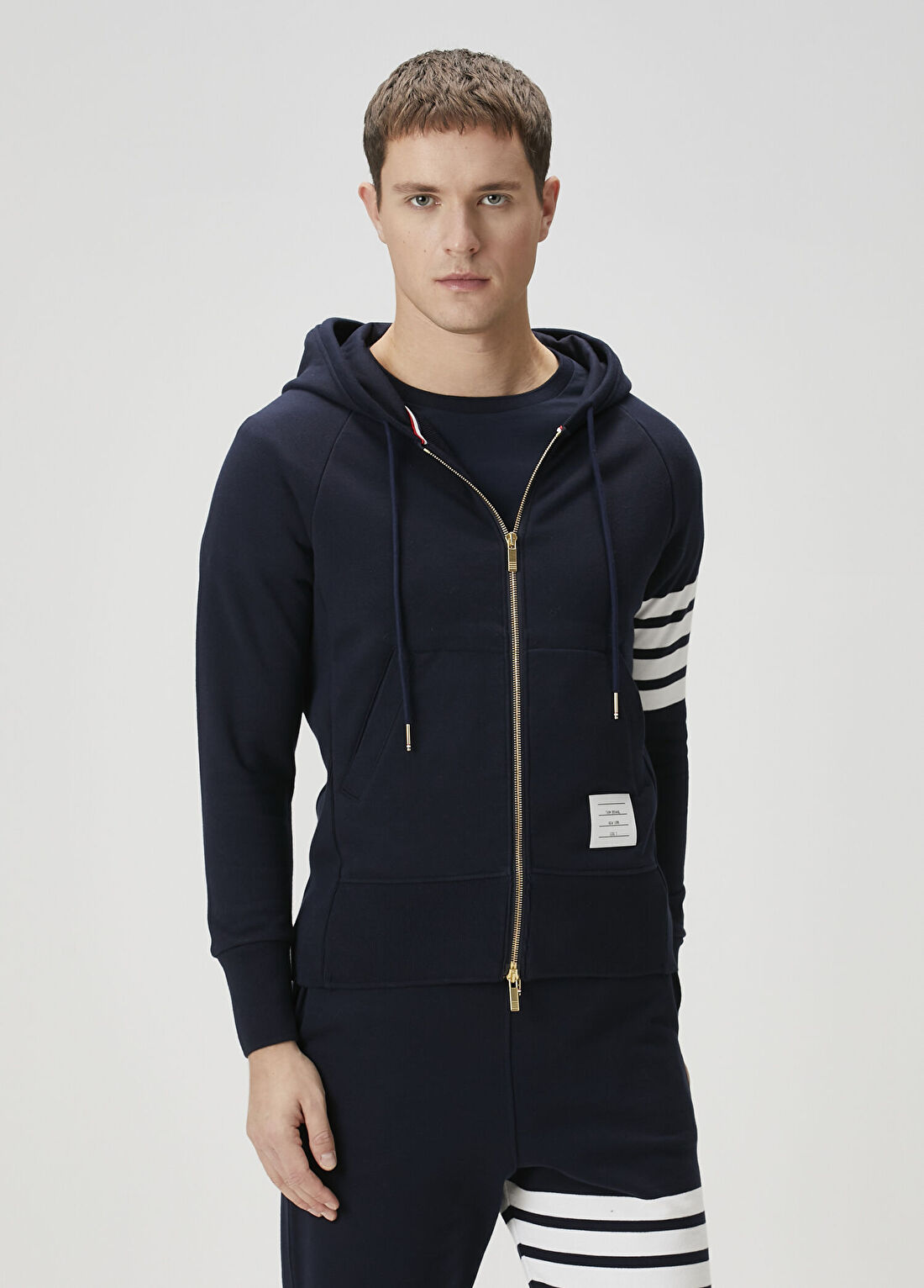 Thom Browne Lacivert Kapüşonlu Logo Baskılı Sweatshirt