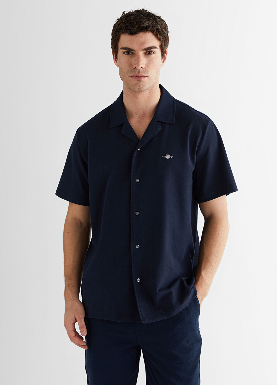 Gant Mavi Düğmeli Yaka Regular Fit Kısa Kollu Erkek Gömlek